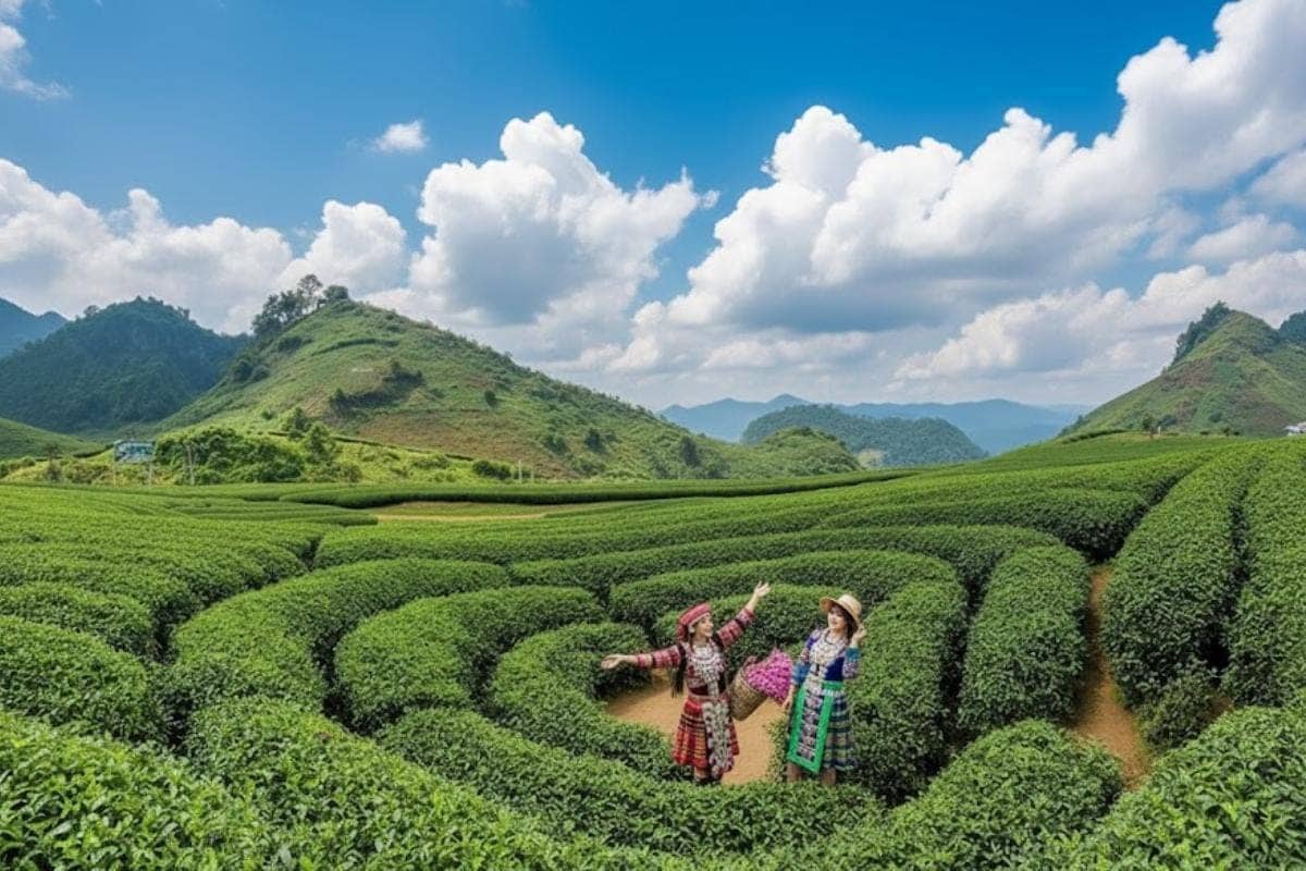 đồi chè trái tim Mộc Châu mùa thu