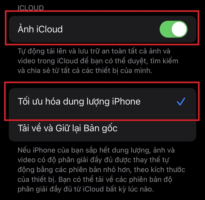 iCloud tối ưu dung lượng