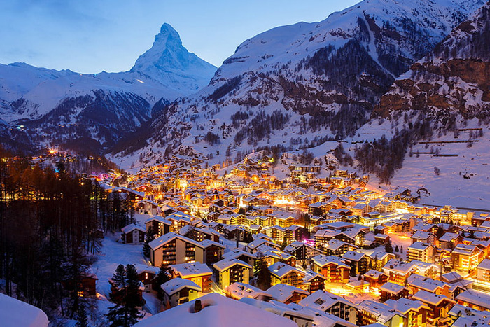 làng zermatt tuyết trắng