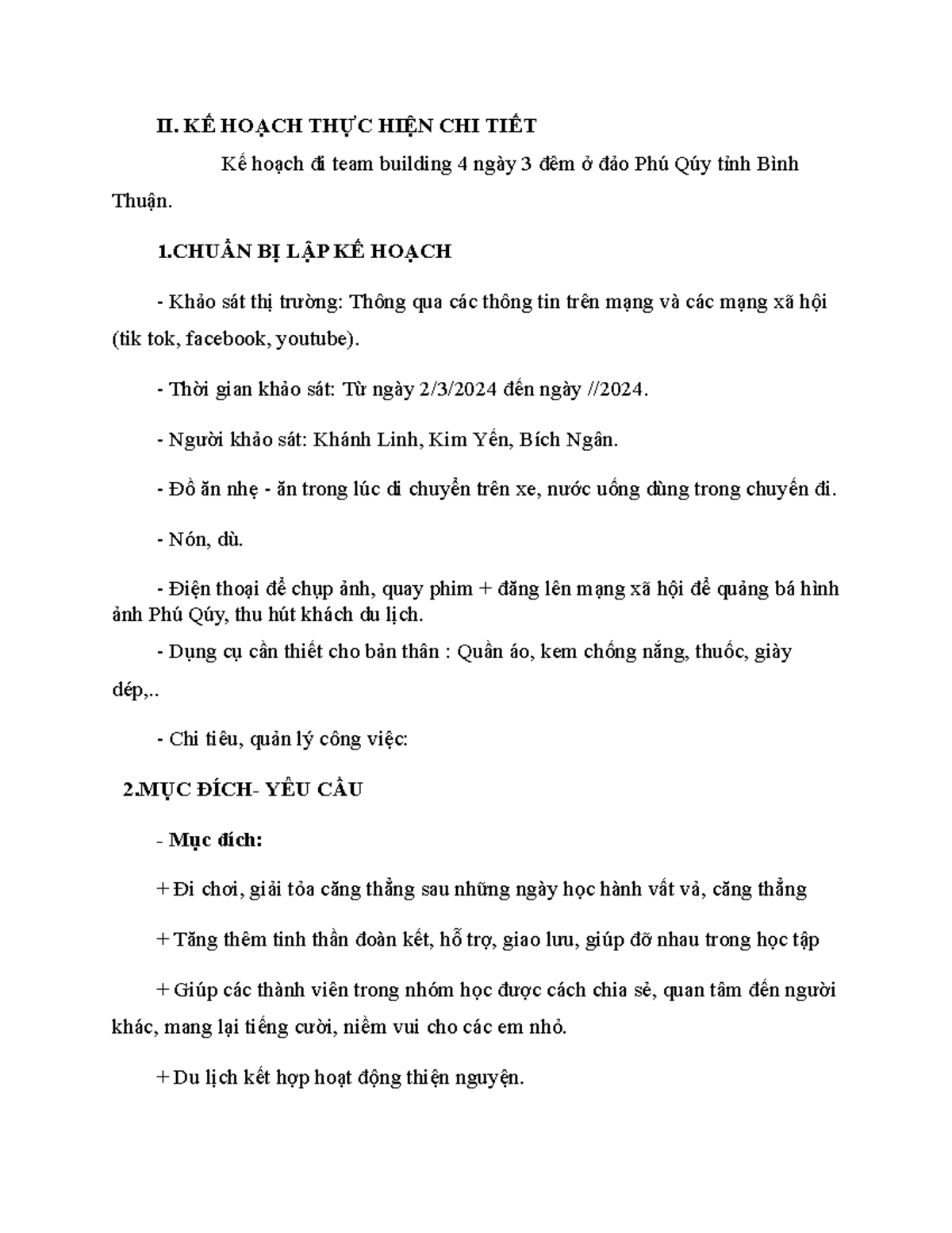 lên kế hoạch chuyến đi thiện nguyện